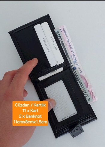 Siyah Erkek suni Deri Cüzdan, 11 Kart Kapasiteli - Görsel 2