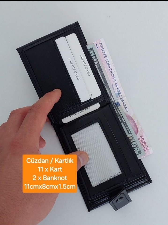Siyah Erkek suni Deri Cüzdan, 11 Kart Kapasiteli - Görsel 2