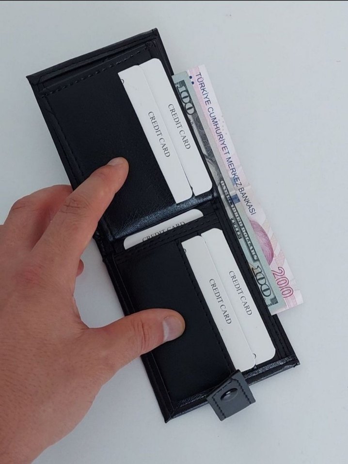 Siyah Erkek suni Deri Cüzdan, 11 Kart Kapasiteli - Görsel 4