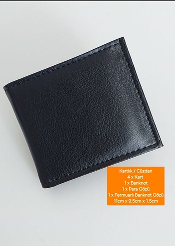 Siyah suni Deri Erkek Cüzdanı, 4 Kartlık, Fermuarlı - Görsel 2