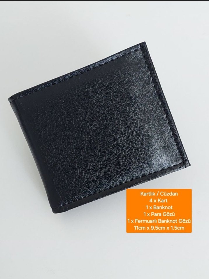 Siyah suni Deri Erkek Cüzdanı, 4 Kartlık, Fermuarlı - Görsel 2