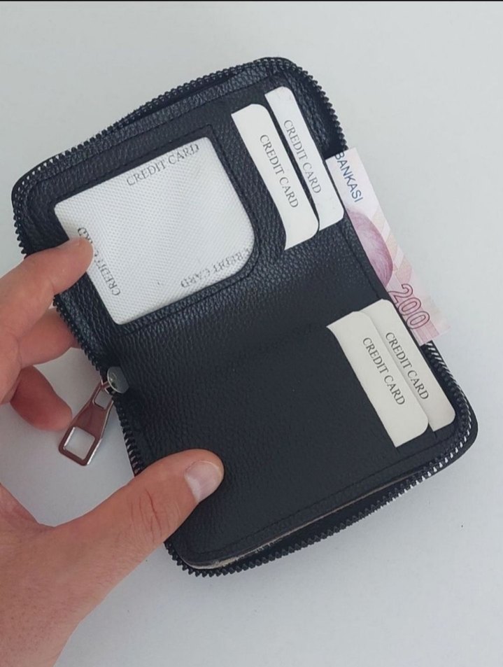 Siyah suni Deri Fermuarlı Erkek Cüzdan - Görsel 3