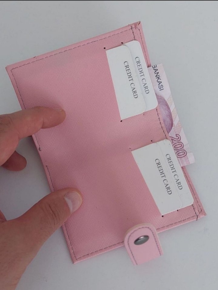 Pembe suni Deri Kadın Cüzdanı, Velcro Kapamalı - Görsel 3