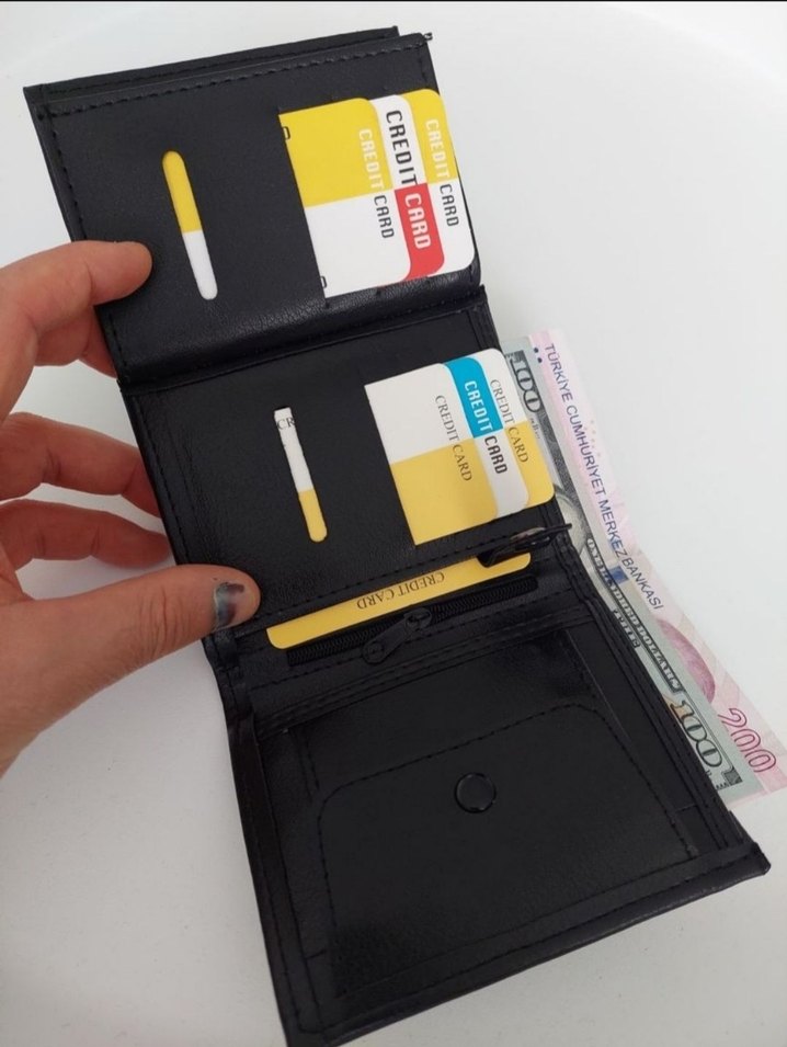 Siyah Erkek Deri Cüzdan - Kartlık ve Fermuarlı Bölmeli - Görsel 4