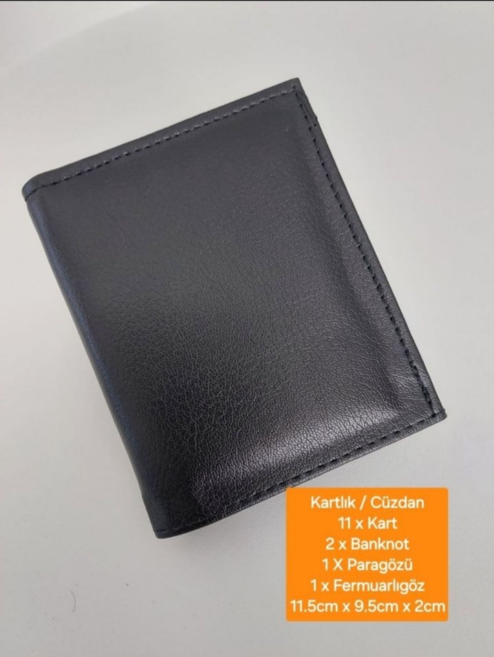 Siyah Erkek Deri Cüzdan - Kartlık ve Fermuarlı Bölmeli - Görsel 2