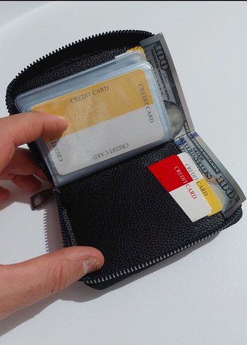 Siyah suni Deri Fermuarlı Kadın Cüzdanı - Görsel 3