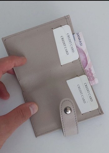 bej suni Deri Düğmeli Kadın Cüzdanı - Görsel 3