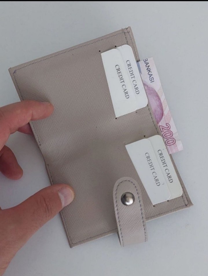 bej suni Deri Düğmeli Kadın Cüzdanı - Görsel 3