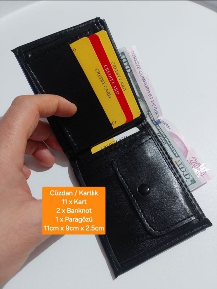 Siyah Erkek Cüzdan Kartlıklı ve Para Gözlü - Görsel 3