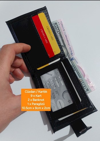 Siyah suni Deri Erkek Cüzdanı - 9 Kart Kapasiteli - Görsel 3