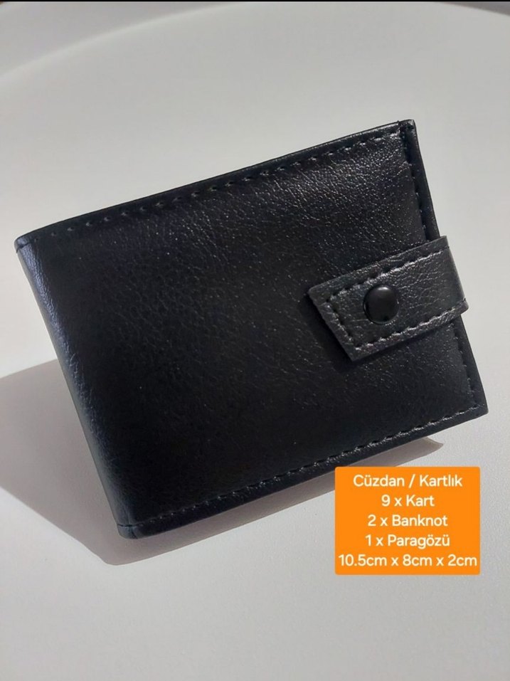 Siyah suni Deri Erkek Cüzdanı - 9 Kart Kapasiteli - Görsel 4