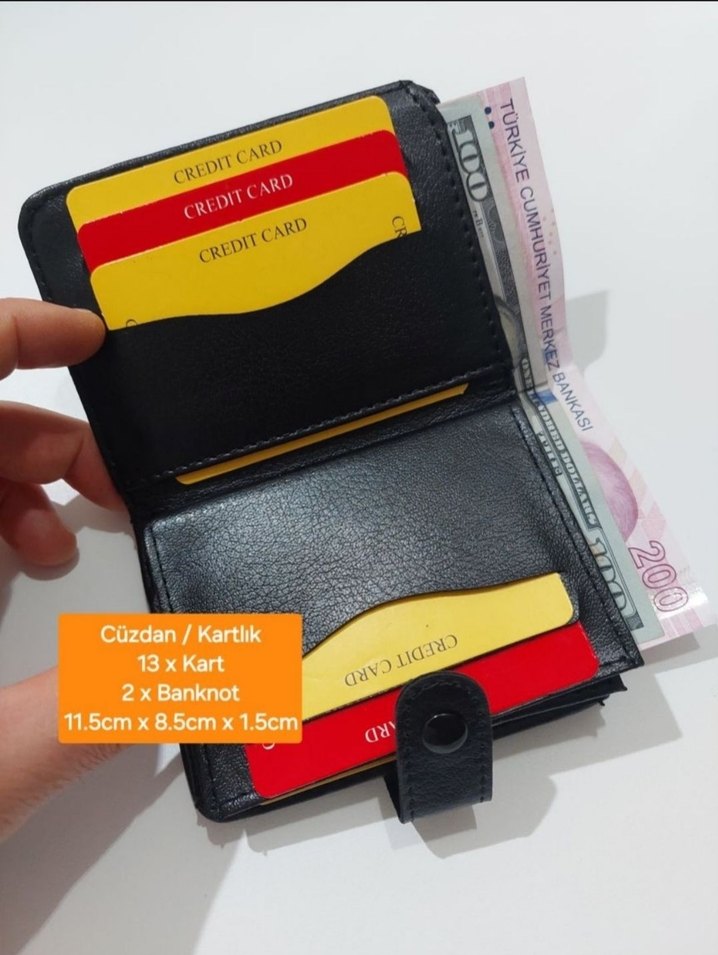 Siyah Erkek suni Deri Cüzdan 13 Kartlık - Görsel 2