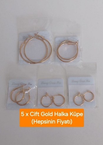 5 Çift Altın Renk Halka Küpe Seti