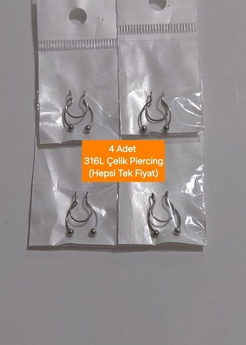 4'lü 316L Çelik Gri Piercing Seti
