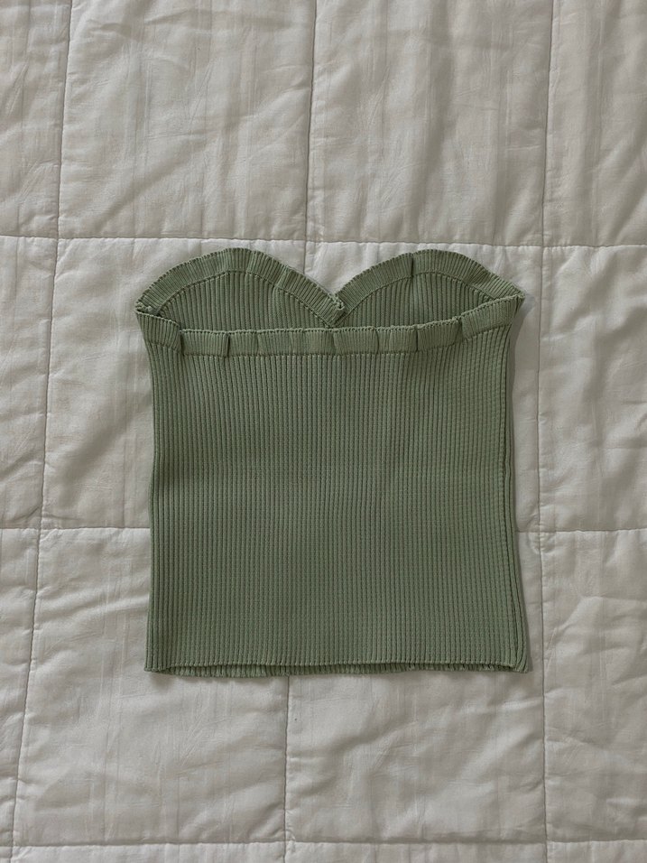 Haki Fitilli Straplez Crop top - Görsel 2