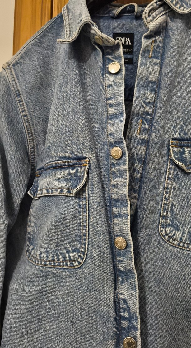 Zara Gri Mavi Düğmeli erkek Denim Ceket - Görsel 2