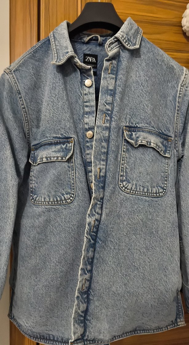 Zara Gri Mavi Düğmeli erkek Denim Ceket - Görsel 4