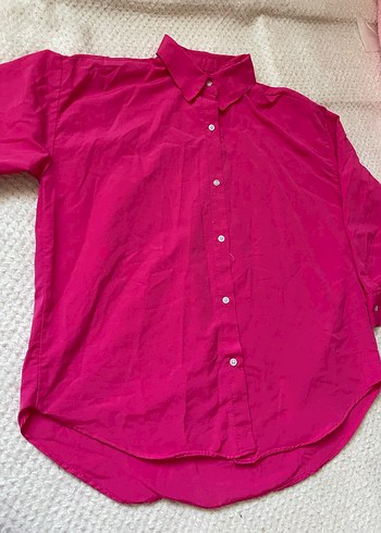 Oversize kesim pembe fuşyamsı kadın gömlek - Görsel 2