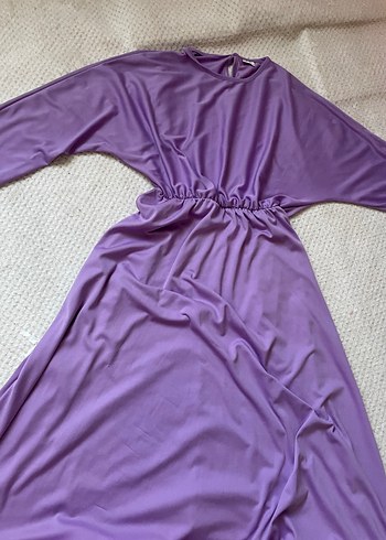 Mor Drapeli Uzun Kollu Uzun Elbise - Görsel 2