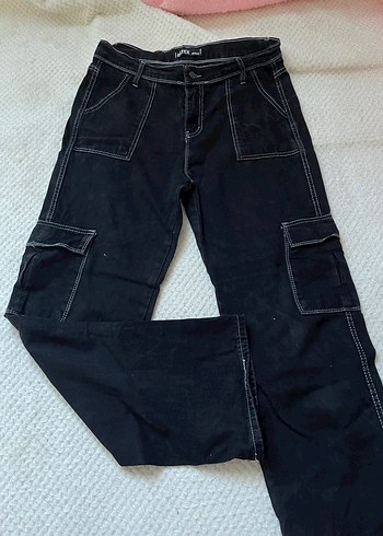 Siyah Kadın Bol Kesim Midi Kot Pantolon - Görsel 2