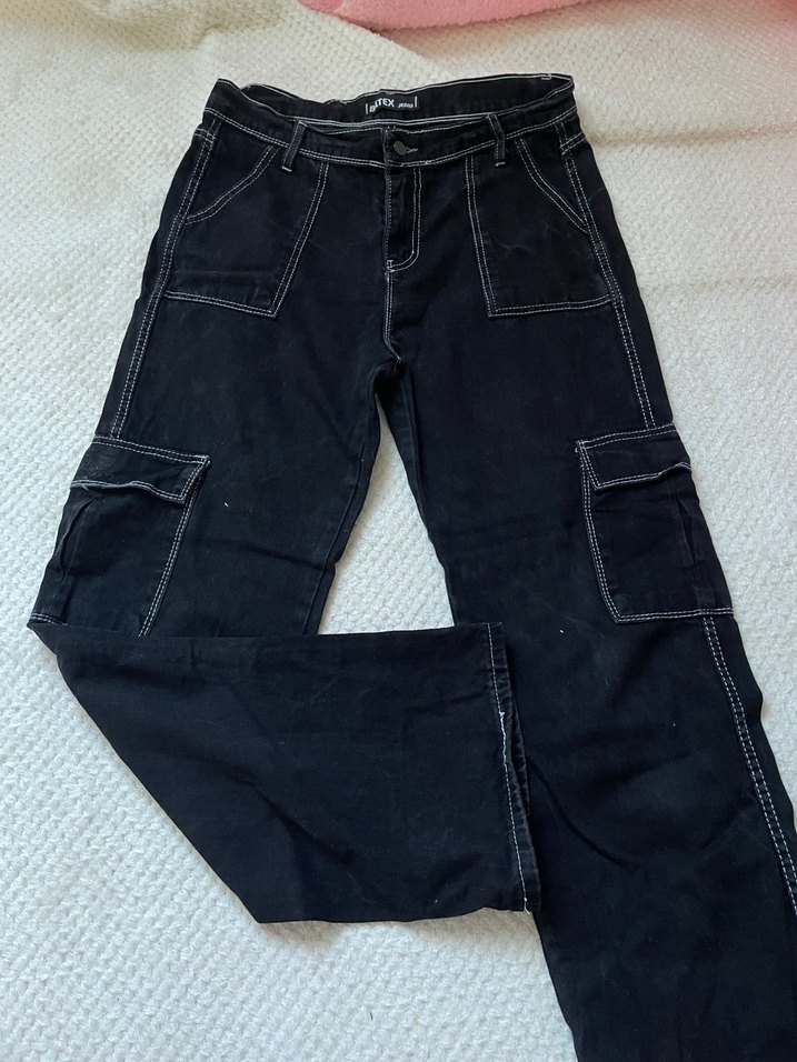 Siyah Kadın Bol Kesim Midi Kot Pantolon - Görsel 2