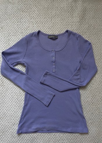 Mor Uzun Kollu Düğmeli Kadın Tişört - Görsel 3