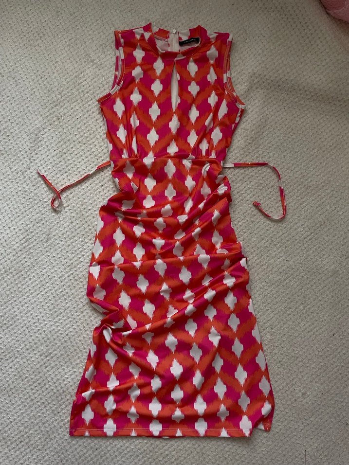 Pembe Tie-Dye Bisiklet Yaka Kolsuz Mini Elbise - Görsel 2