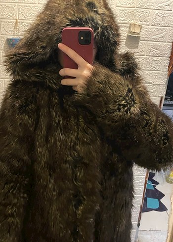 Kahverengi Uzun Kadın Peluş Kürk Kaban - Görsel 3