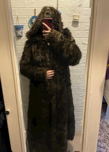 Kahverengi Uzun Kadın Peluş Kürk Kaban - Görsel 2