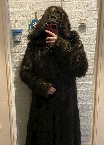 Kahverengi Uzun Kadın Peluş Kürk Kaban - Görsel 6