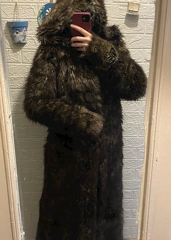 Kahverengi Uzun Kadın Peluş Kürk Kaban - Görsel 5