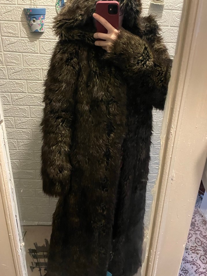 Kahverengi Uzun Kadın Peluş Kürk Kaban - Görsel 4