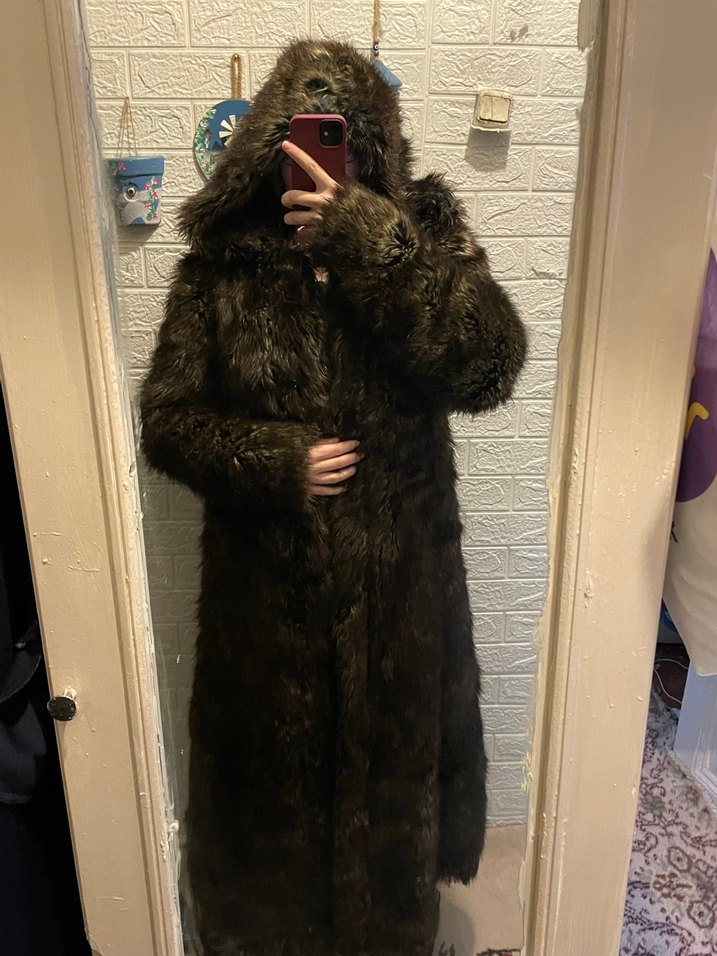 Kahverengi Uzun Kadın Peluş Kürk Kaban - Görsel 2