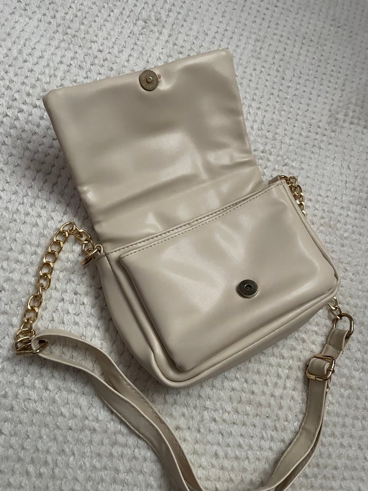 Bej Zincir Detaylı Deri Kadın Çanta - Görsel 2