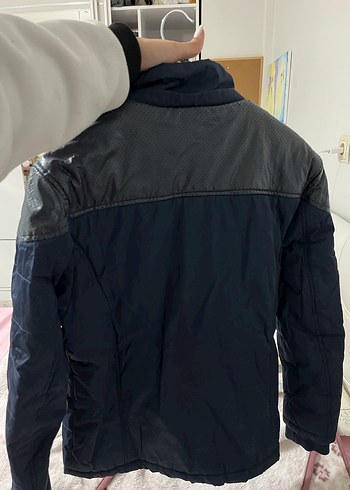 Erkek çocuk Lacivert Deri Detaylı Biker Ceket - Görsel 7