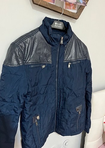 Erkek çocuk Lacivert Deri Detaylı Biker Ceket - Görsel 2