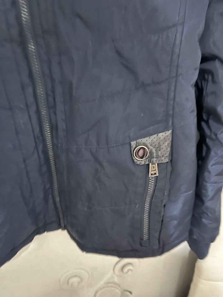 Erkek çocuk Lacivert Deri Detaylı Biker Ceket - Görsel 4