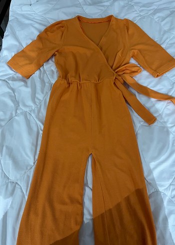 Turuncu V Yakalı Kadın Tulum - Görsel 2