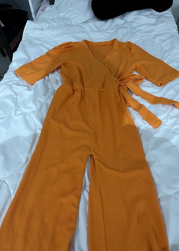 Turuncu V Yakalı Kadın Tulum - Görsel 4