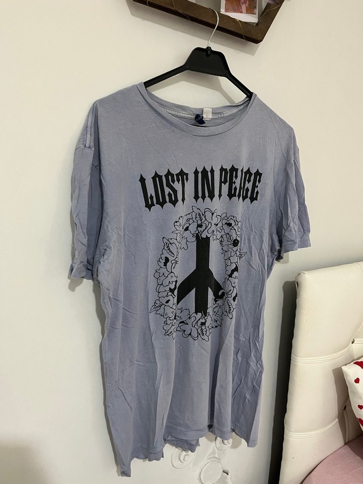 Gri Baskılı Loose Tişört - Görsel 2