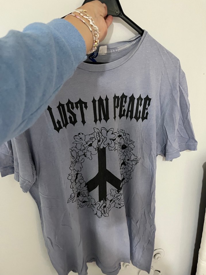 Gri Baskılı Loose Tişört - Görsel 5