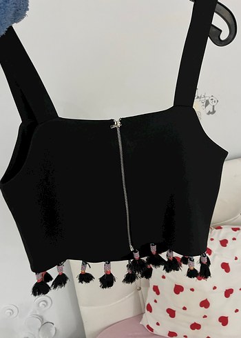 Twist Püsküllü Siyah Mini Büstiyer - Görsel 4