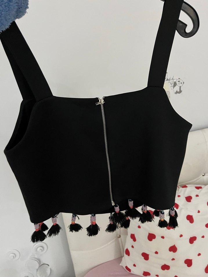 Twist Püsküllü Siyah Mini Büstiyer - Görsel 4