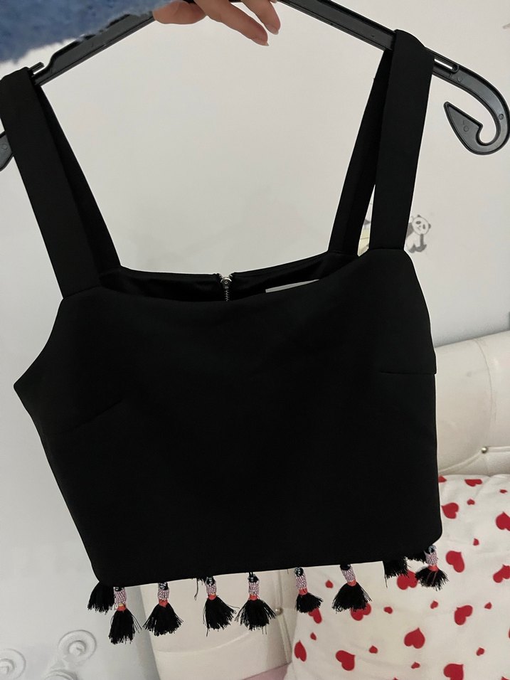 Twist Püsküllü Siyah Mini Büstiyer - Görsel 5