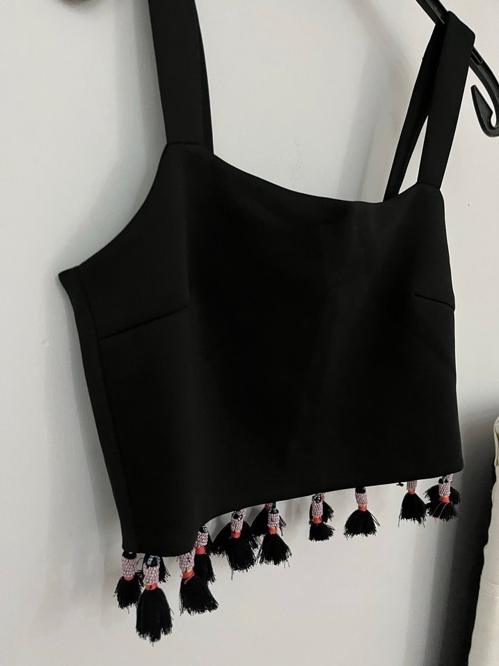 Twist Püsküllü Siyah Mini Büstiyer - Görsel 2