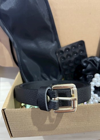 Siyah Deri Mini Kemerli Kutu Seti - Görsel 2