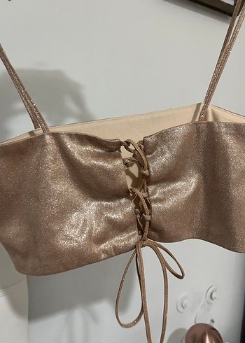 Bej Deri Kemerli Mini Büstiyer - Görsel 5