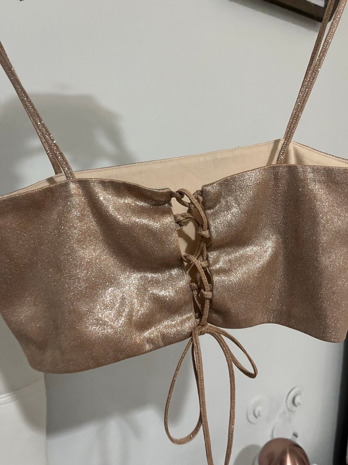 Bej Deri Kemerli Mini Büstiyer - Görsel 5