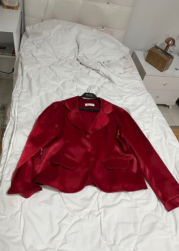 Bordo Kadın Mini Saten Ceket - Görsel 8