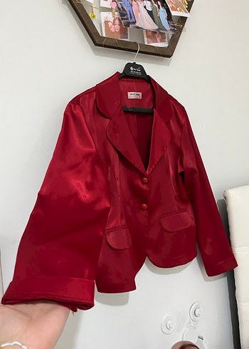 Bordo Kadın Mini Saten Ceket - Görsel 3